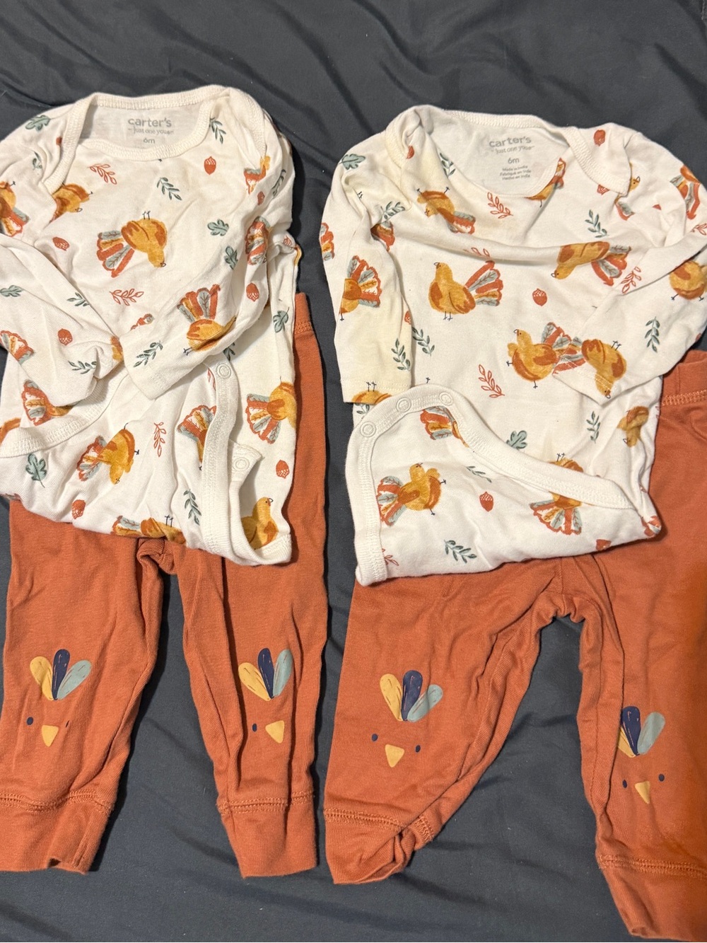 Carter's Cream & Orange Turkey Print Two-Piece Pajama Sets - 2 Pack